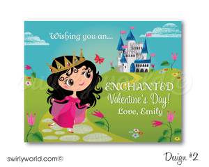 Girls Printable Princess Classroom Valentine's Day Cards for Digital Download