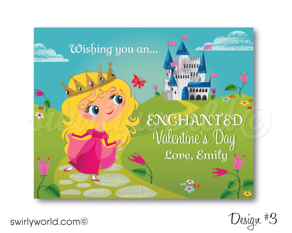 Girls Printable Princess Classroom Valentine's Day Cards for Digital Download