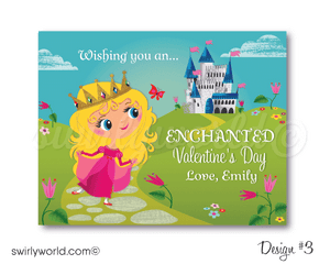 Girls Printable Princess Classroom Valentine's Day Cards for Digital Download