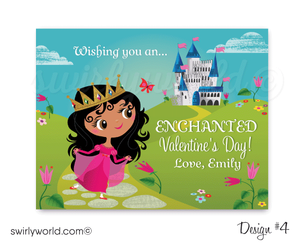 Girls Printable Princess Classroom Valentine's Day Cards for Digital Download