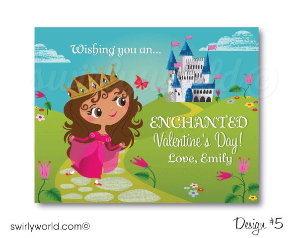 Girls Printable Princess Classroom Valentine's Day Cards for Digital Download