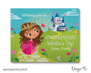 Girls Printable Princess Classroom Valentine's Day Cards for Digital Download