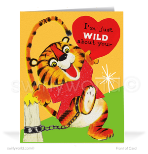 Charming 1940s-1950s Vintage-Inspired Valentine's Day Cards: Cute Tiger with Hearts