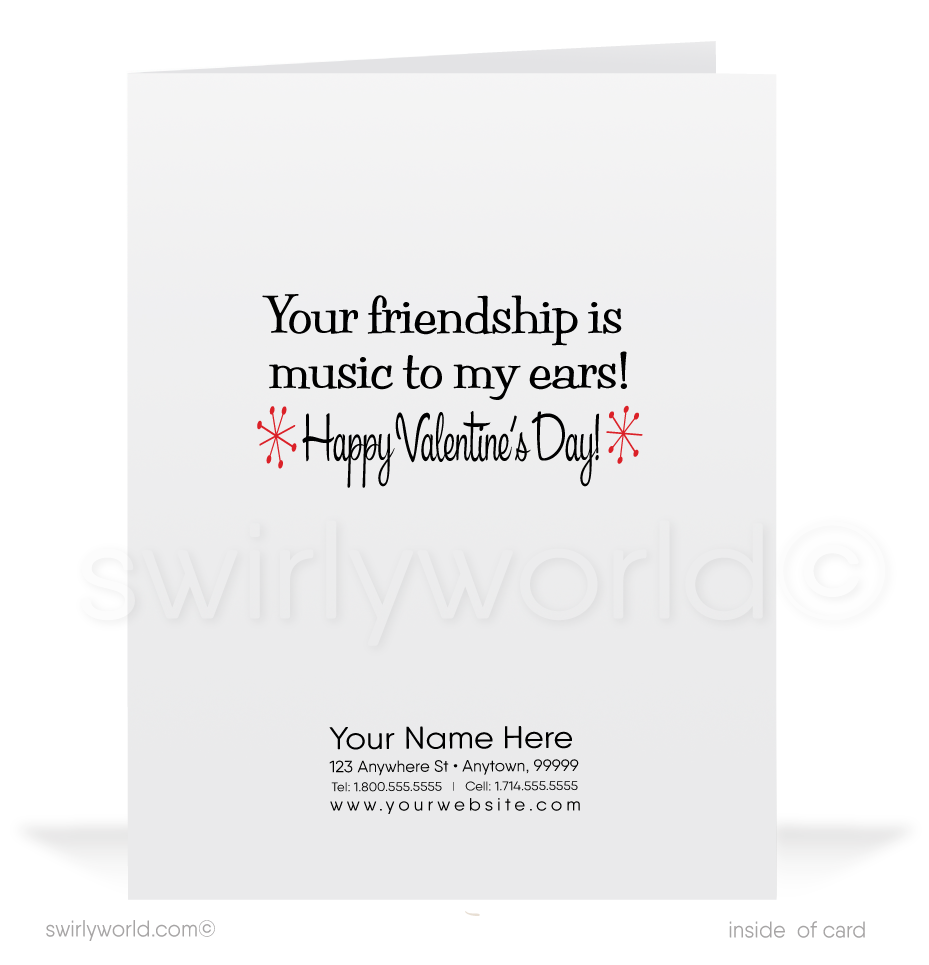 Charming 1940s-1950s Vintage-Inspired Valentine's Day Cards: Retro Boy with Vinyl Records