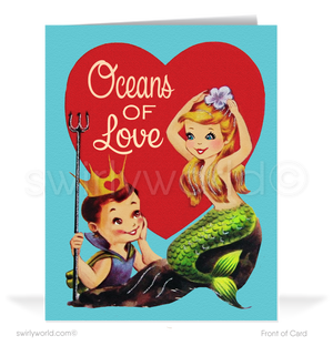 Beguiling 1940s-1950s Vintage-Inspired Valentine's Day Cards: Charming Mermaid and Prince