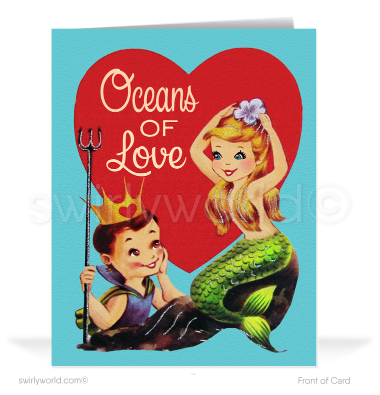 Beguiling 1940s-1950s Vintage-Inspired Valentine's Day Cards: Charming Mermaid and Prince