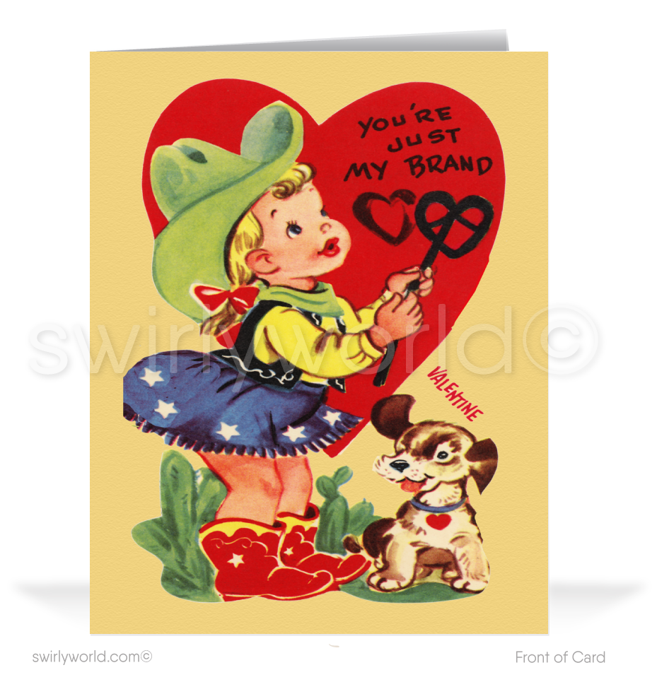Vintage-Inspired Valentine Card Stuck On You Cowgirl Cute Silly