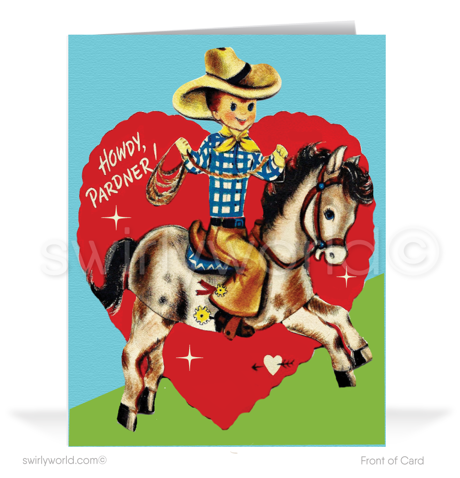 1950's Vintage Cowboy Retro Valentine's Day Cards