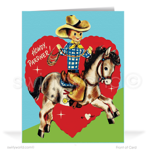 Charming 1940s-1950s Vintage-Inspired Valentine's Day Cards: Retro Cowboy on Horse