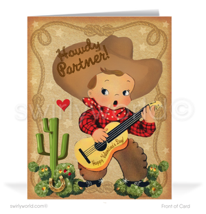 Charming 1940s-1950s Vintage-Inspired Valentine's Day Cards: Retro Singing Cowboy with Hearts