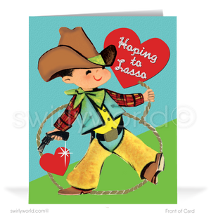 Charming 1940s-1950s Vintage-Inspired Valentine's Day Cards: Cowboy with Hearts
