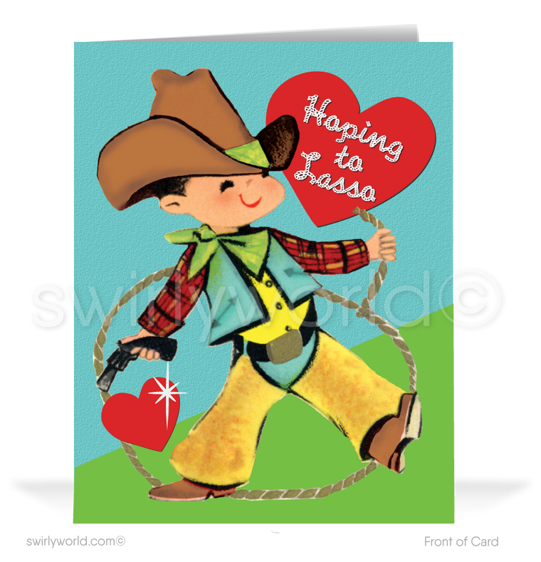 Charming 1940s-1950s Vintage-Inspired Valentine's Day Cards: Cowboy with Hearts