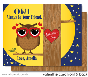 Fall in LOVE with this adorable gender neutral "Owl Always Be Your Friend" digital printable download Valentine's Day card for school classroom.