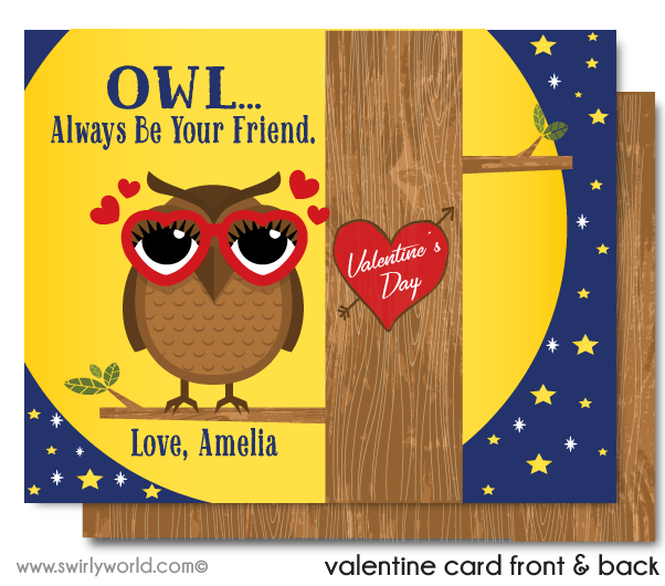 Fall in LOVE with this adorable gender neutral "Owl Always Be Your Friend" digital printable download Valentine's Day card for school classroom.