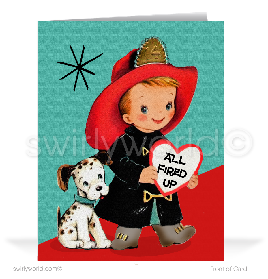 1950s Boy Kitschy Fireman Vintage Retro Valentine's Day Cards