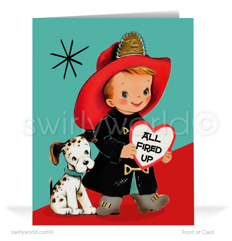 1950s Boy Kitschy Fireman Vintage Retro Valentine's Day Cards