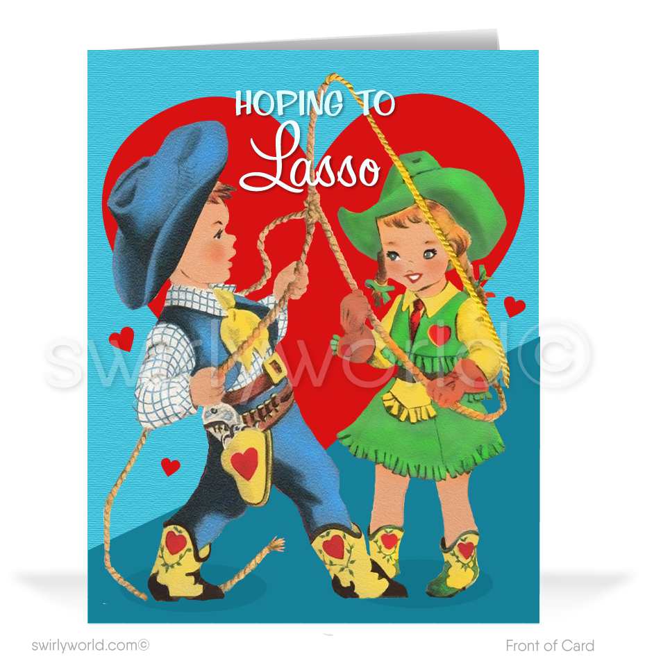Cute 1950's Vintage Mid-Century Retro Cowboy Valentine's Day Cards