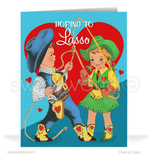 Cute 1950's Vintage Mid-Century Retro Cowboy Valentine's Day Cards