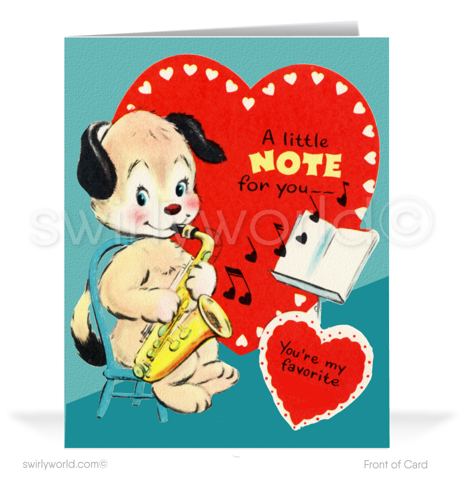 Charming 1940s-1950s Vintage-Inspired Valentine's Day Cards: Jazzy Dog with Hearts
