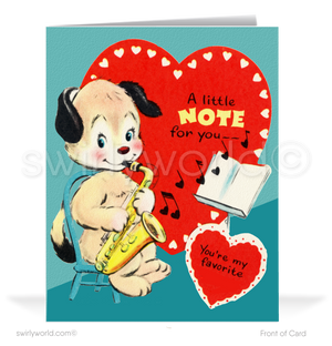 Charming 1940s-1950s Vintage-Inspired Valentine's Day Cards: Jazzy Dog with Hearts