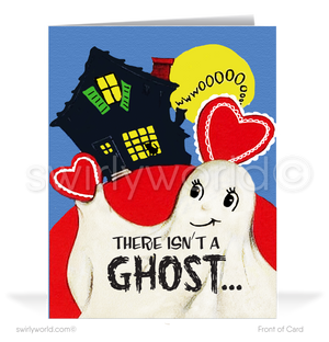 Charming 1940s-1950s Vintage-Inspired Valentine's Day Cards: Retro Ghost and Haunted House