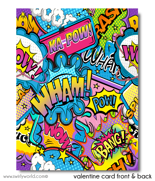 Girl Power Pink Purple Superhero Valentine's Day Cards for Printable Digital Download