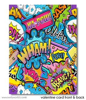 Girl Power Pink Purple Superhero Valentine's Day Cards for Printable Digital Download