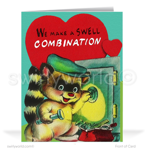 Charming 1940s-1950s Vintage-Inspired Valentine's Day Cards: Retro Racoon Robber