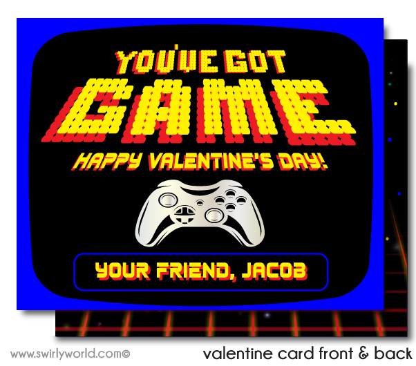 vintage 1980's arcade video game Valentine's day cards for boys school classroom