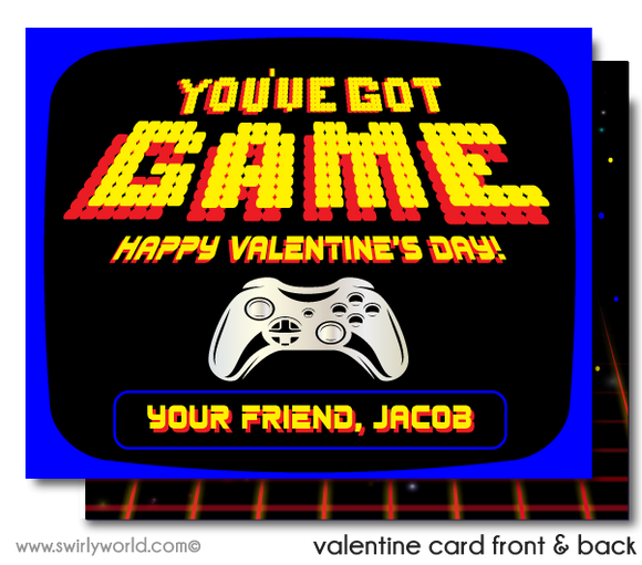 vintage 1980's arcade video game Valentine's day cards for boys school classroom
