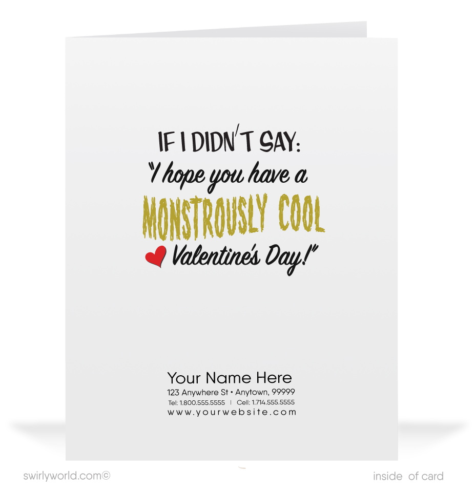 Charming 1940s-1950s Vintage-Inspired Valentine's Day Cards: Frankenstein Monster with Hearts