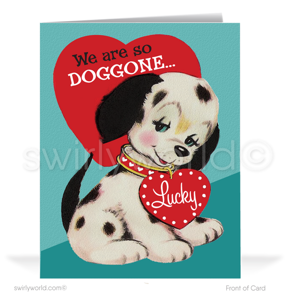 Retro mid-century vintage kitsch puppy dog valentine's day greeting cards.