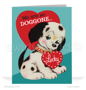 Retro mid-century vintage kitsch puppy dog valentine's day greeting cards.