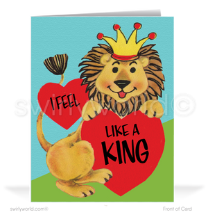 Charming 1940s-1950s Vintage-Inspired Valentine's Day Cards: Cute Lion with Hearts