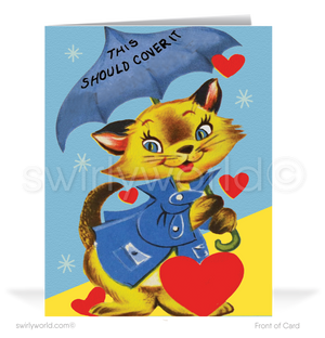 Charming 1940s-1950s Vintage-Inspired Valentine's Day Cards: Retro Kitty Cat with Hearts