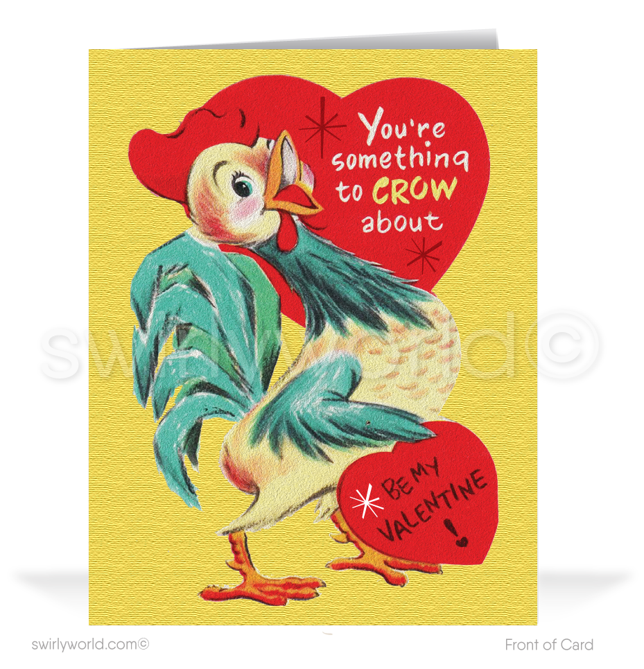 1950's Vintage Mid-Century Modern Rooster Valentine's Day Cards