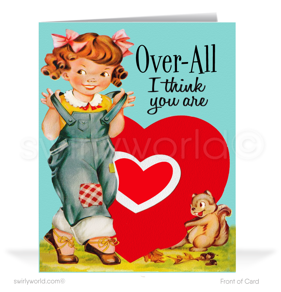 Charming 1940s-1950s Vintage-Inspired Valentine's Day Cards: Retro Girl with Hearts