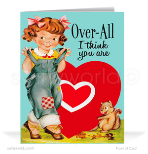 Charming 1940s-1950s Vintage-Inspired Valentine's Day Cards: Retro Girl with Hearts