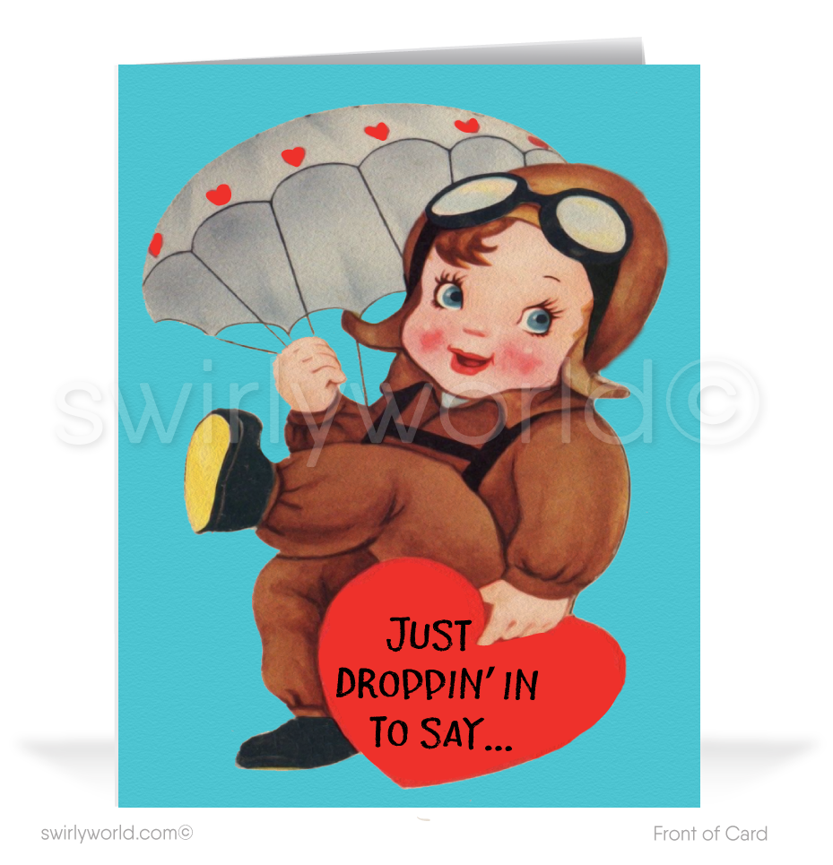 Charming 1940s-1950s Vintage-Inspired Valentine's Day Cards: Military Soldier with Hearts
