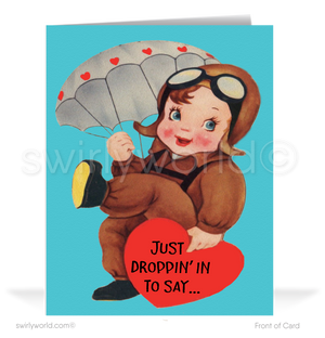 Charming 1940s-1950s Vintage-Inspired Valentine's Day Cards: Military Soldier with Hearts