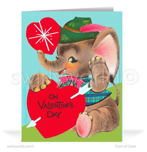 Charming 1940s-1950s Vintage-Inspired Valentine's Day Cards: Baby Elephant with Hearts
