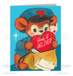 Charming 1940s-1950s Vintage-Inspired Valentine's Day Cards: Cute Teddy Bear with Hearts