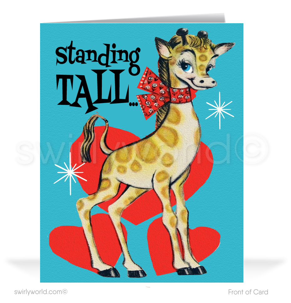 Charming 1940s-1950s Vintage-Inspired Valentine's Day Cards: Baby Giraffe with Hearts