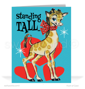 Charming 1940s-1950s Vintage-Inspired Valentine's Day Cards: Baby Giraffe with Hearts