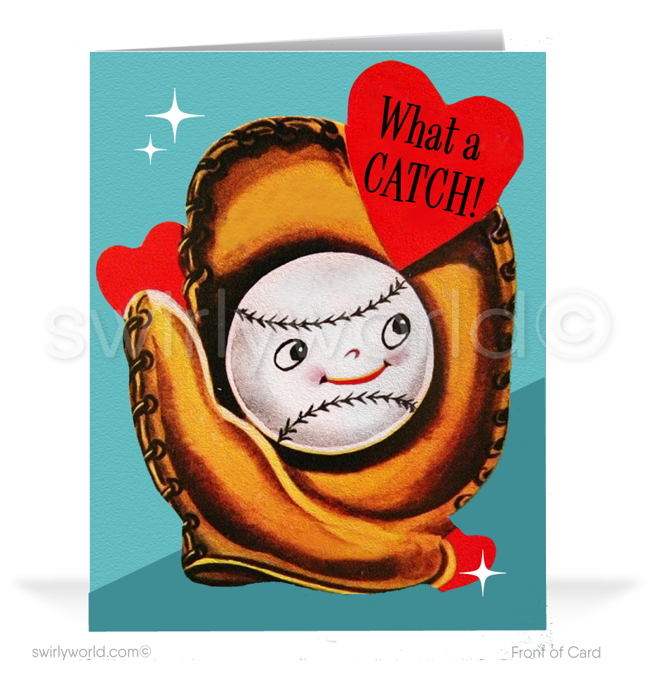 Charming 1940s-1950s Vintage-Inspired Valentine's Day Cards: Retro Baseball with Mit