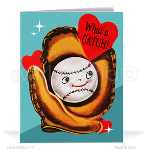 Charming 1940s-1950s Vintage-Inspired Valentine's Day Cards: Retro Baseball with Mit