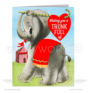 Charming 1940s-1950s Vintage-Inspired Valentine's Day Cards: Baby Elephant with Hearts