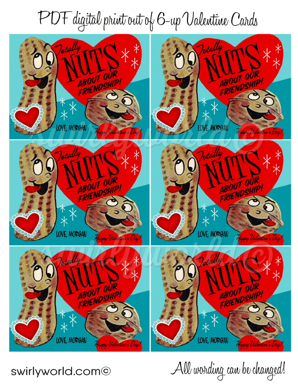 1950s Vintage retro mid-century style gender neutral Valentine's Day cards for kids school classroom