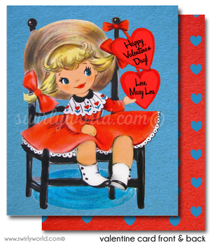 Fall in LOVE with this precious vintage 1950s kitschy little girl digital printable Valentine's Day card! 