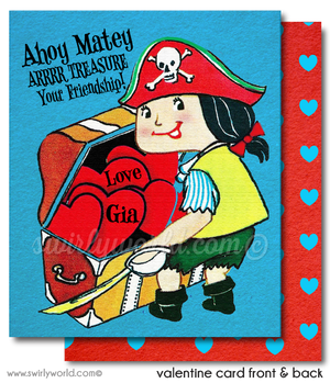 Fall in LOVE with this precious 1950s little Pirate Girl digital printable download Valentine's Day card! 